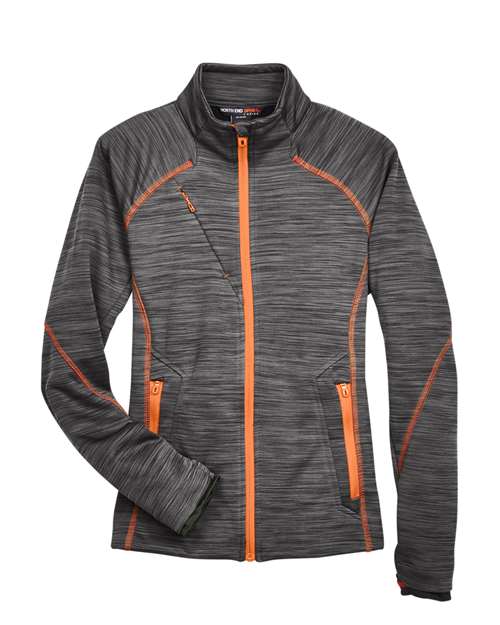North End 78697 Women's Flux Mélange Bonded Fleece Jacket - Carbon/ Orange Soda