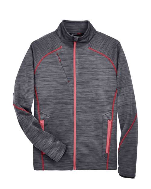 North End 88697 Men's Flux Mélange Bonded Fleece Jacket - Carbon/ Olympic Red