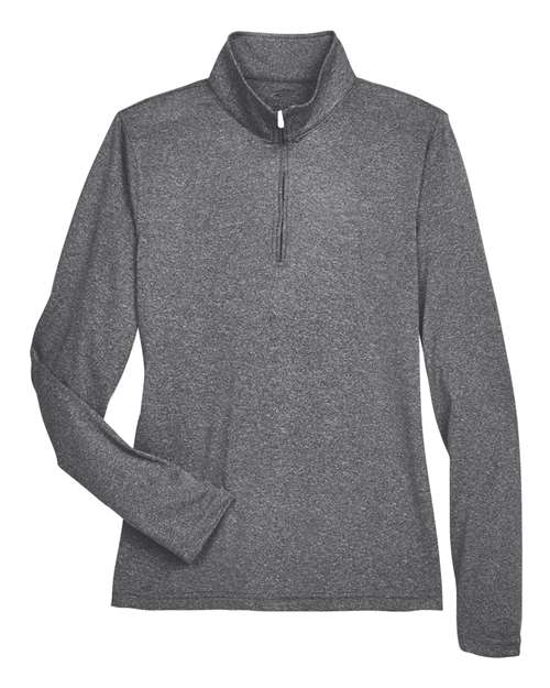 UltraClub 8618W Women's Cool & Dry Heathered Performance Quarter-Zip Pullover - Black Heather