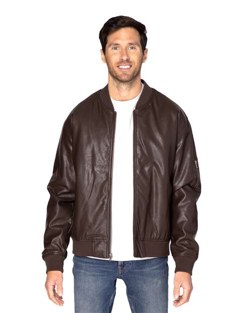 Load image into Gallery viewer, Threadfast Apparel 395J Unisex Bomber Jacket - Brown Vegan Leather
