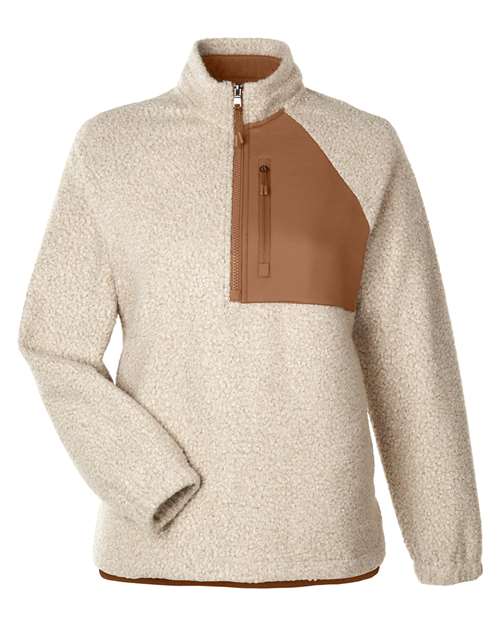 North End NE713W Women's Aura Sweater Fleece Quarter-Zip Pullover - Oatmeal Heather/ Teak