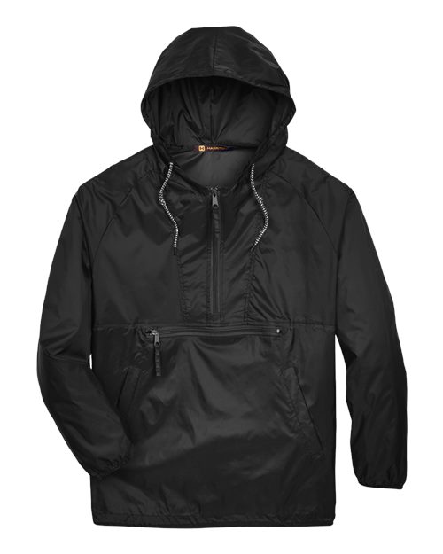 Harriton M750 Men's Packable Hooded Nylon Jacket - Black