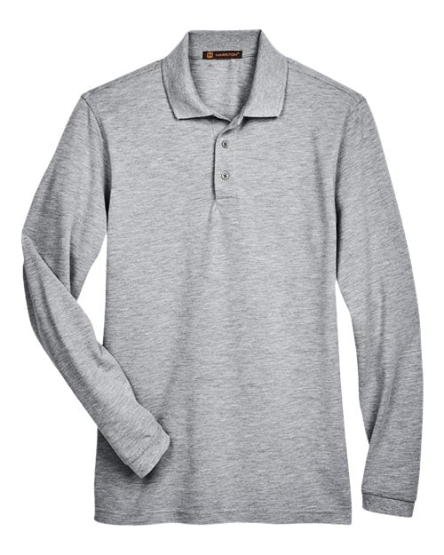 Harriton M265L Men's Easy Blend™ Long Sleeve Polo - Grey Heather