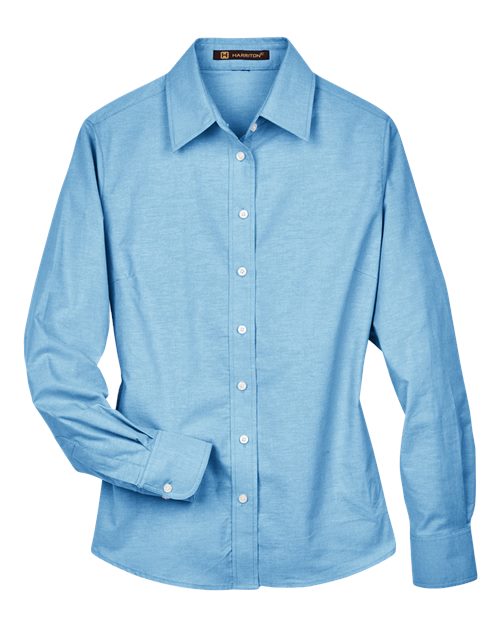 Harriton M600W Women's Oxford Dress Shirt - Light Blue