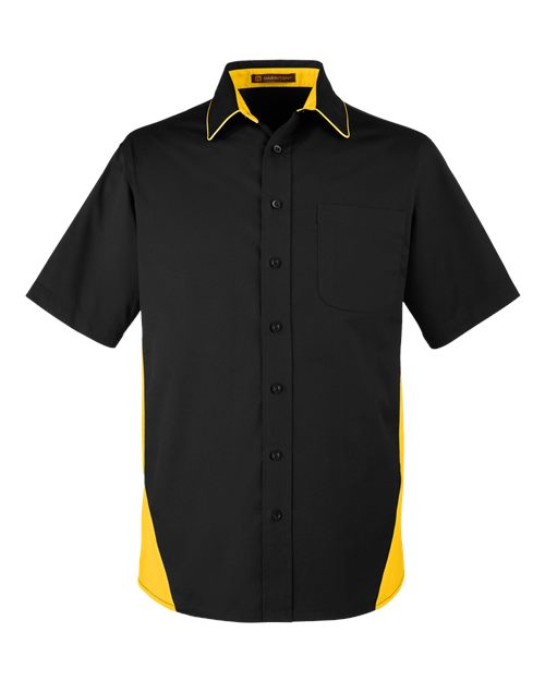 Harriton M586T Men's Tall Flash IL Colorblock Shirt - Black/ Sunray Yellow
