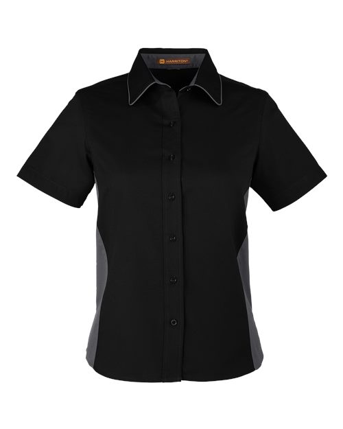 Harriton M586W Women's Flash IL Colorblock Shirt - Black/ Dark Charcoal
