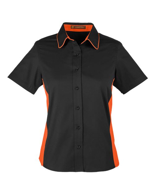 Harriton M586W Women's Flash IL Colorblock Shirt - Black/ Team Orange