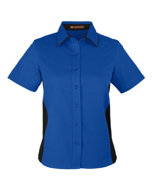 Harriton M586W Women's Flash IL Colorblock Shirt - True Royal/ Black