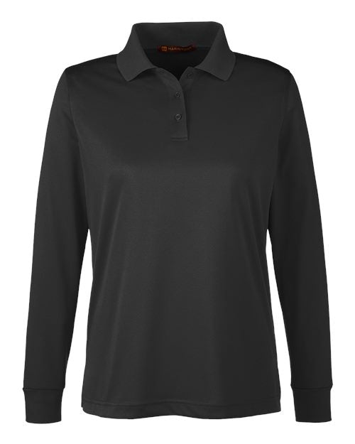 Harriton M348LW Women's Advantage Snag Protection Plus IL Long Sleeve Polo - Black