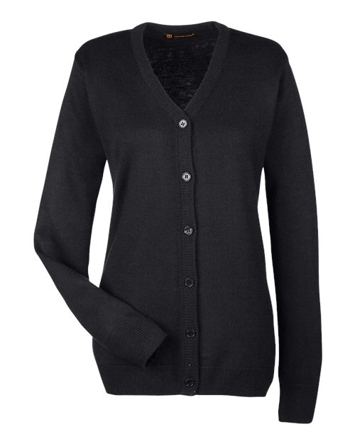 Harriton M425W Women's Pilbloc V-Neck Button Cardigan Sweater - Black