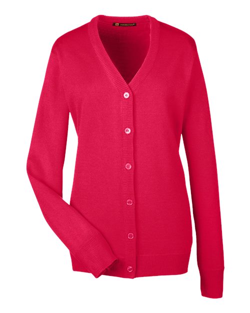 Load image into Gallery viewer, Harriton M425W Women's Pilbloc V-Neck Button Cardigan Sweater - Red
