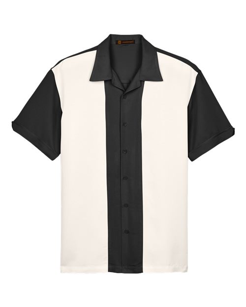 Harriton M575 Men's Two-Tone Camp Shirt - Black/ Cream