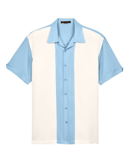 Harriton M575 Men's Two-Tone Camp Shirt - Cloud Blue/ Cream