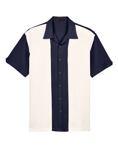 Load image into Gallery viewer, Harriton M575 Men's Two-Tone Camp Shirt - Navy/ Cream
