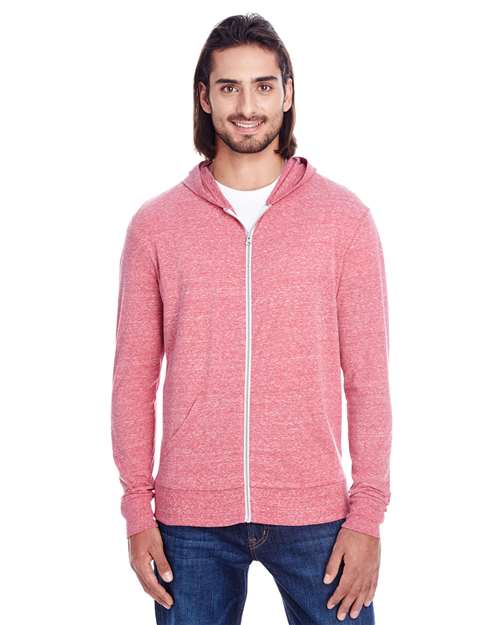 Load image into Gallery viewer, Threadfast Apparel 302Z Unisex Triblend Full-Zip Lightweight Hooded Sweatshirt - Red
