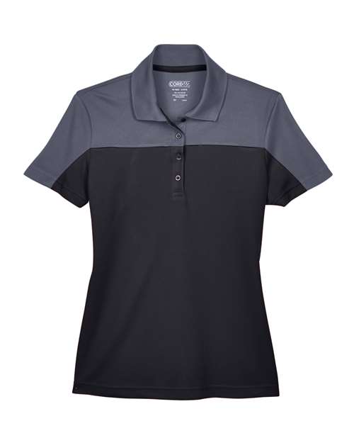 CORE365 CE101W Women's Balance Colorblock Performance Piqué Polo - Black/ Carbon