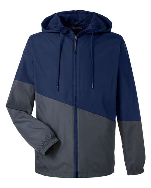 Load image into Gallery viewer, CORE365 CE710 Unisex Techno Lite Colorblock Windbreaker - Classic Navy Heather/ Carbon
