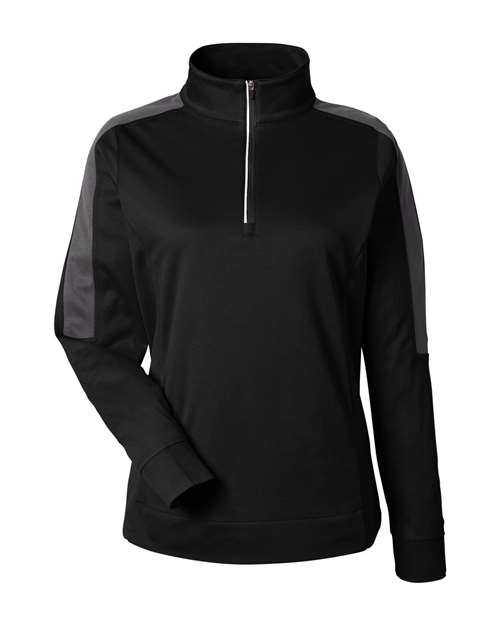 CORE365 CE404W Women's Market Snag Protect Mesh Colorblock Quarter-Zip Pullover - Black/ Carbon