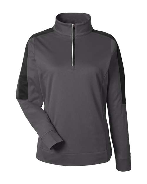 CORE365 CE404W Women's Market Snag Protect Mesh Colorblock Quarter-Zip Pullover - Carbon/ Black