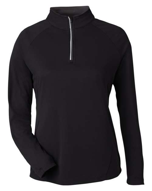 Load image into Gallery viewer, CORE365 CE418W Women's Origin Performance Pique Quarter-Zip Pullover - Black/ Carbon
