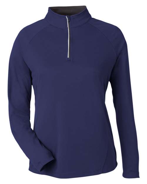 Load image into Gallery viewer, CORE365 CE418W Women's Origin Performance Pique Quarter-Zip Pullover - Classic Navy Heather/ Carbon
