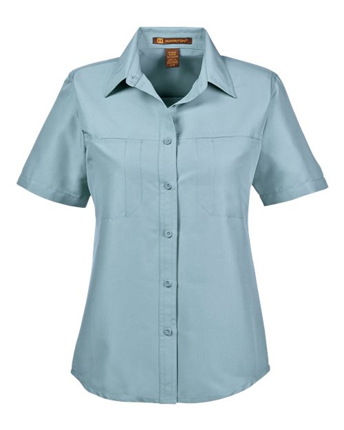 Harriton M580W Women's Key West Short Sleeve Performance Staff Shirt - Cloud Blue