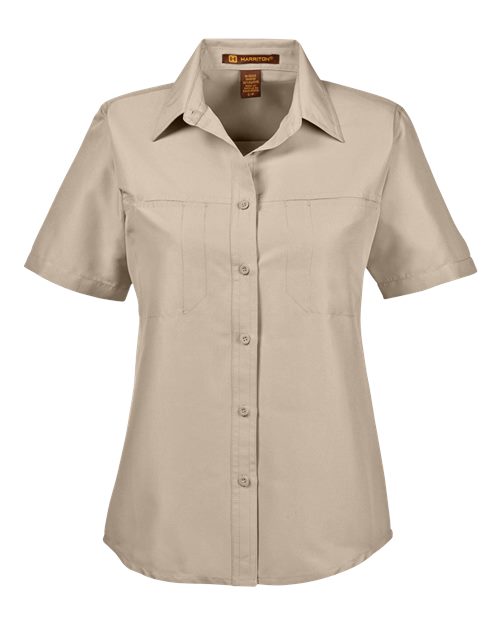 Harriton M580W Women's Key West Short Sleeve Performance Staff Shirt - Khaki