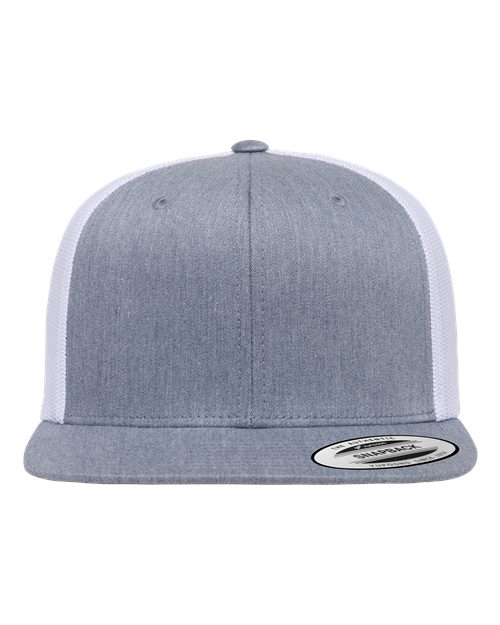 YP Classics 6609 Retro High Profile Trucker Cap - Heather Grey/ White