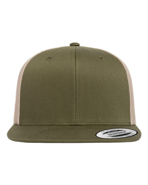 YP Classics 6609 Retro High Profile Trucker Cap - Moss Green/ Khaki