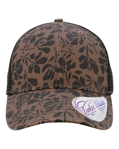Infinity Her CHARLIE Women's Modern Trucker Cap - Chocolate Floral/ Black