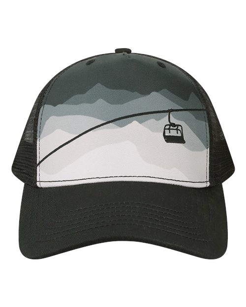 LOCALE 5PTKR Printed Five-Panel Trucker Cap - Chairlift/ Black