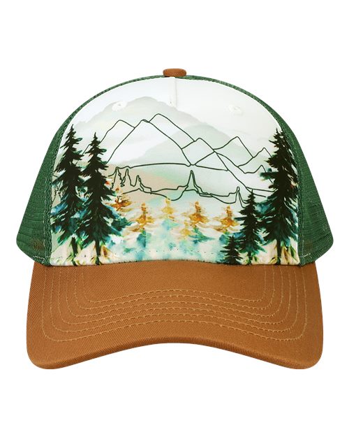 LOCALE 5PTKR Printed Five-Panel Trucker Cap - Explorer/ Brown