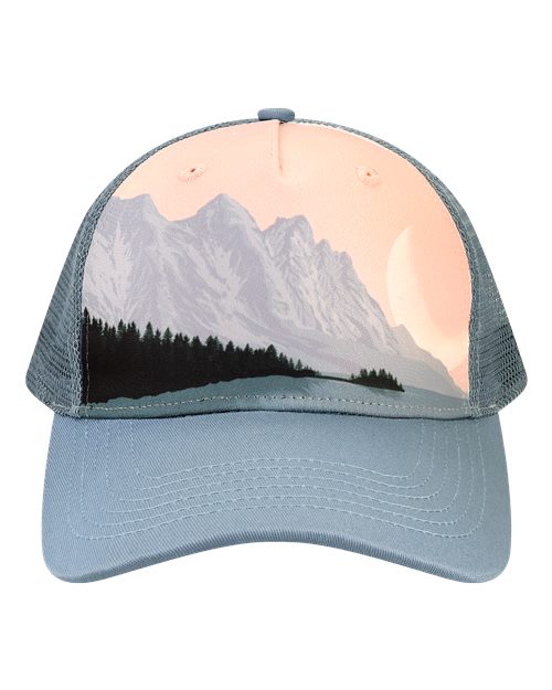 LOCALE 5PTKR Printed Five-Panel Trucker Cap - Front Range/ Slate Blue Sarah D