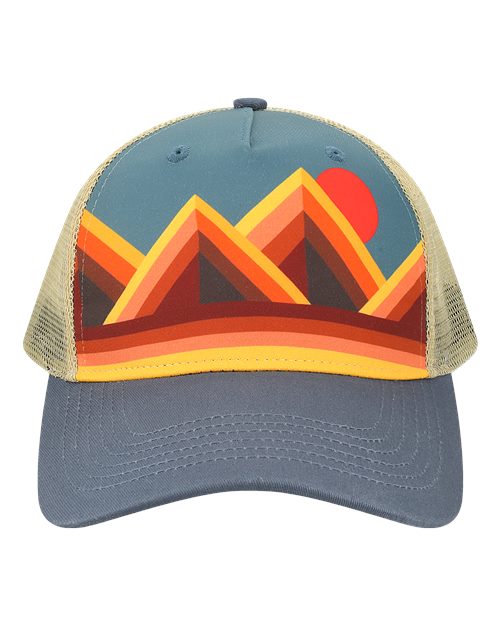 Load image into Gallery viewer, LOCALE 5PTKR Printed Five-Panel Trucker Cap - Mountain Contours Maroon/ Slate
