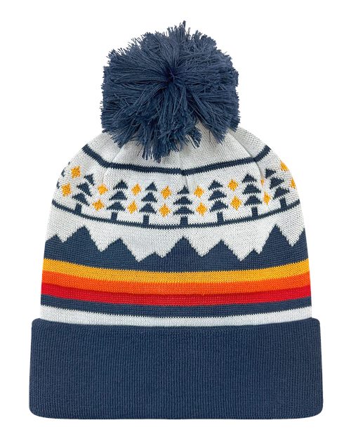 LOCALE GRNDSR Grand Recycled Beanie - Trees & Peaks/ Navy