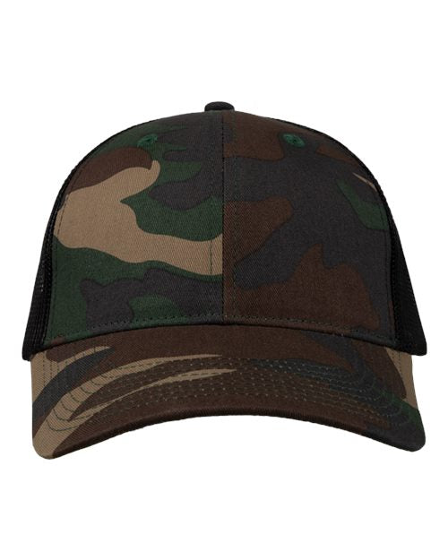 Load image into Gallery viewer, Valucap VC400 Mesh-Back Twill Trucker Cap - Camo/ Black
