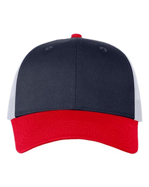 Valucap VC400 Mesh-Back Twill Trucker Cap - Navy/ White/ Red