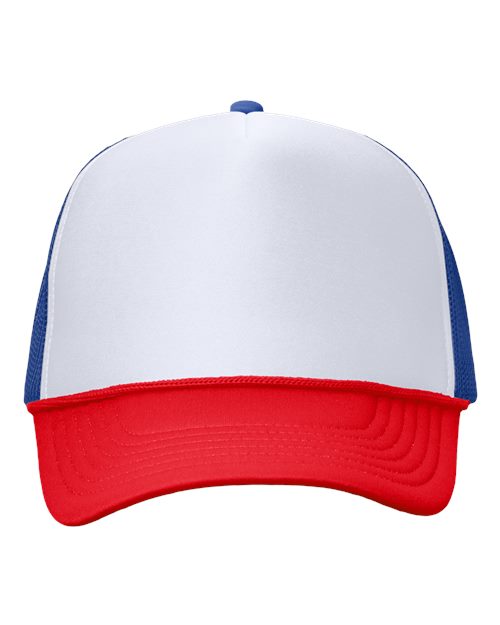 Load image into Gallery viewer, Valucap VC700 Foam Mesh-Back Trucker Cap - White/ Royal/ Red
