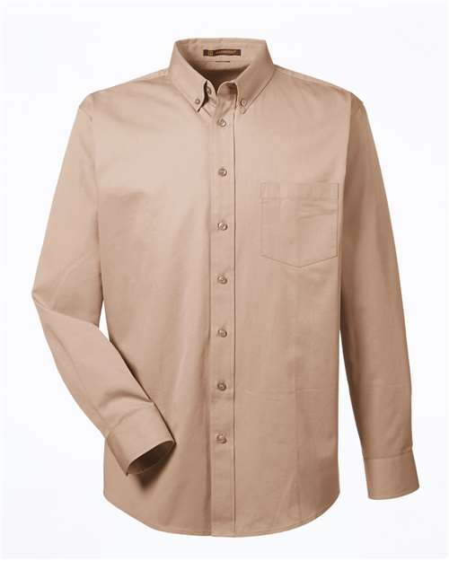 Harriton M581 Men's Foundation Cotton Twill Dress Shirt with Teflon - Khaki