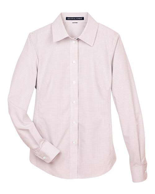 Devon & Jones DG510W Women's Crown Collection® Micro Tattersall Woven Dress Shirt - White/ Burgundy/ Silver