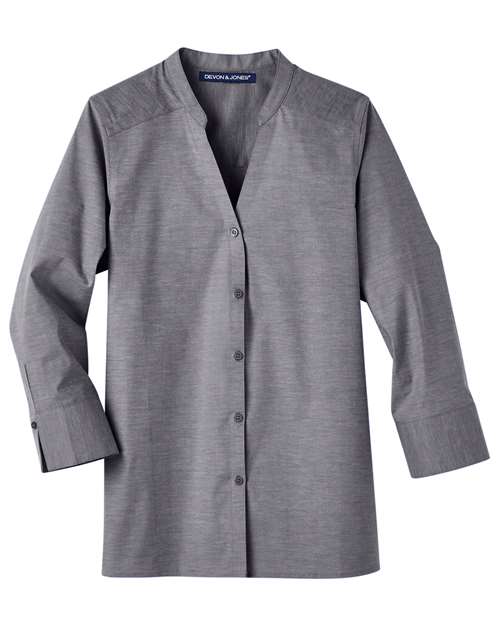 Devon & Jones DG562W Women's Crown Collection® Stretch Pinpoint Chambra Three-Quarter Sleeve Shirt - Graphite
