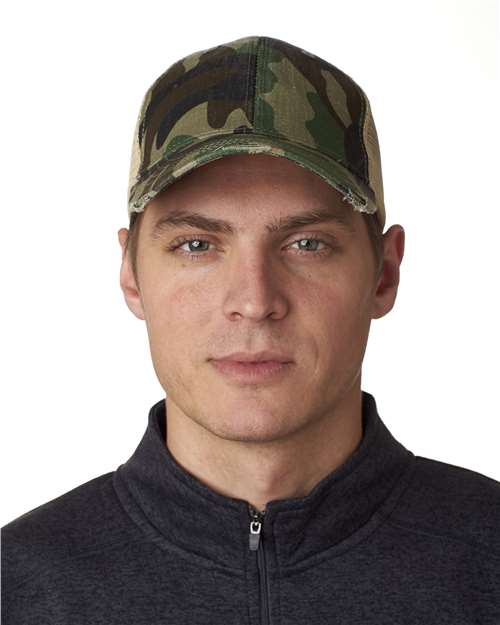 Load image into Gallery viewer, Adams Headwear OL102 Ollie Distressed Trucker Cap - Jungle Camo/ Tan

