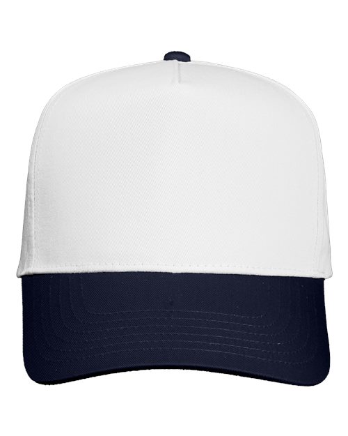 Valucap 8869 Five-Panel Twill Cap - White/ Navy