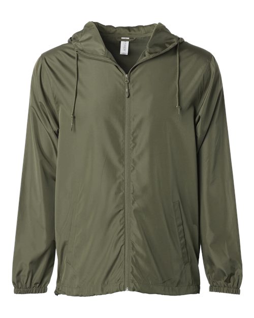 Independent Trading Co. EXP54LWZ Men's Lightweight Windbreaker Full-Zip Jacket - Army