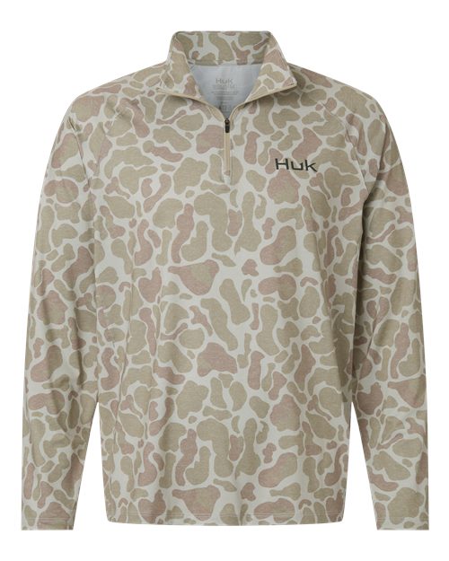 HUK H1200720 Men's Airweight KC Printed Quarter-Zip Pullover - Sand