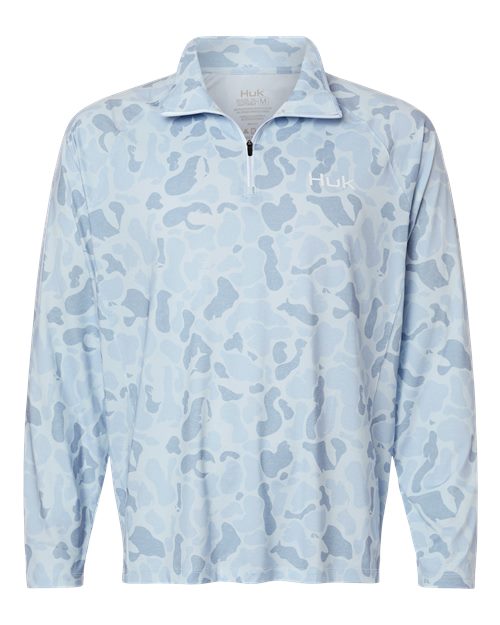 HUK H1200720 Men's Airweight KC Printed Quarter-Zip Pullover - Sky