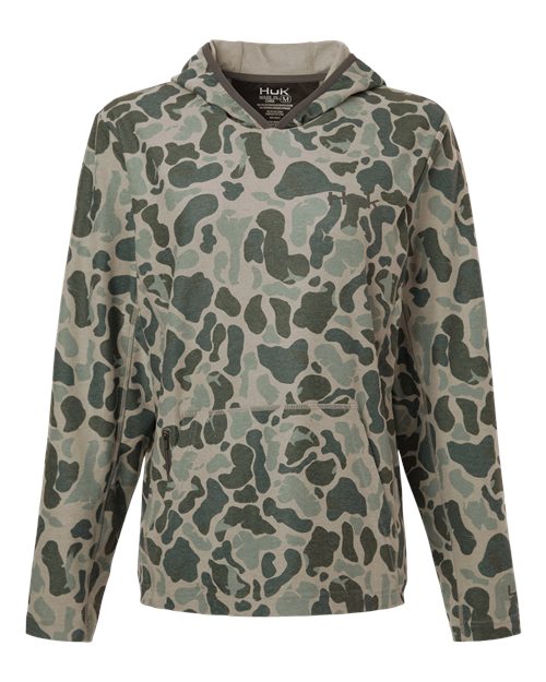 HUK H6130037 Women's Coldfront+ KC Print Hooded Sweatshirt - Volcanic Ash