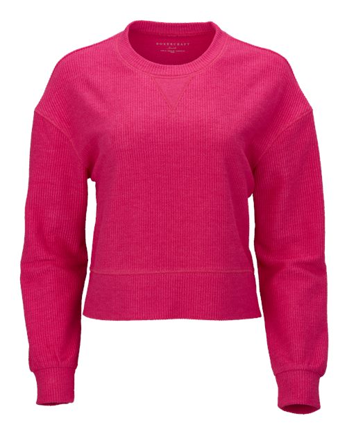 Load image into Gallery viewer, Boxercraft BW5102 Women's Rib Knit Corded Boxy Crewneck Sweatshirt - Cosmic Pink
