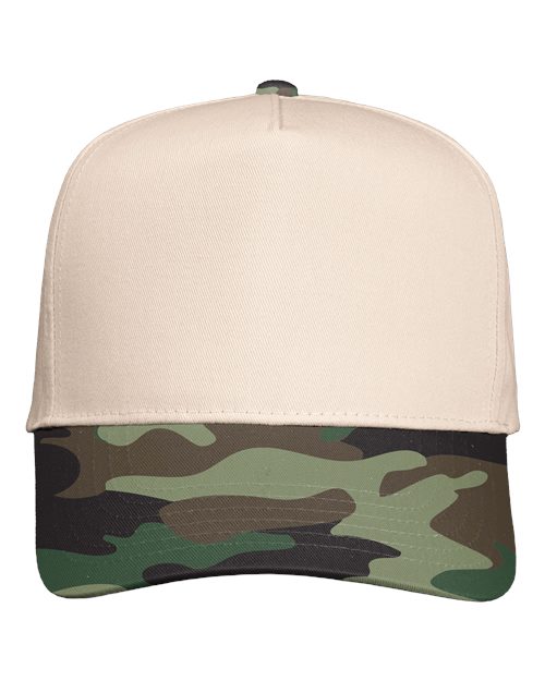 Valucap 8869 Five-Panel Twill Cap - Natural/ Camo Green
