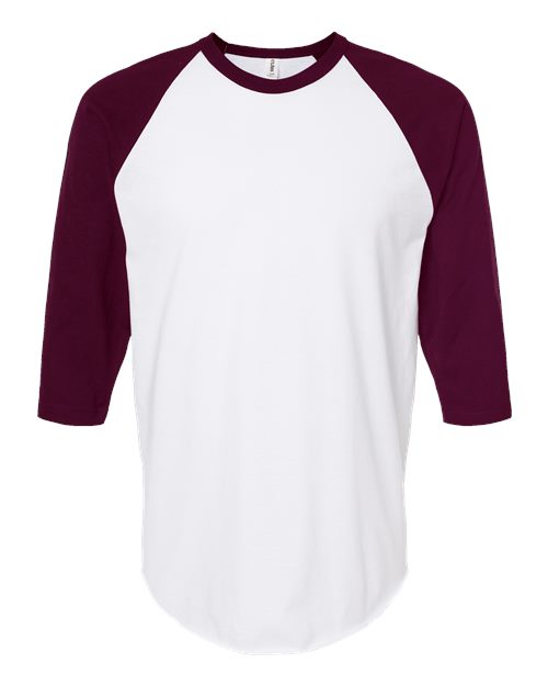 Load image into Gallery viewer, Unisex Fine Jersey Raglan T-Shirt - White/ Maroon
